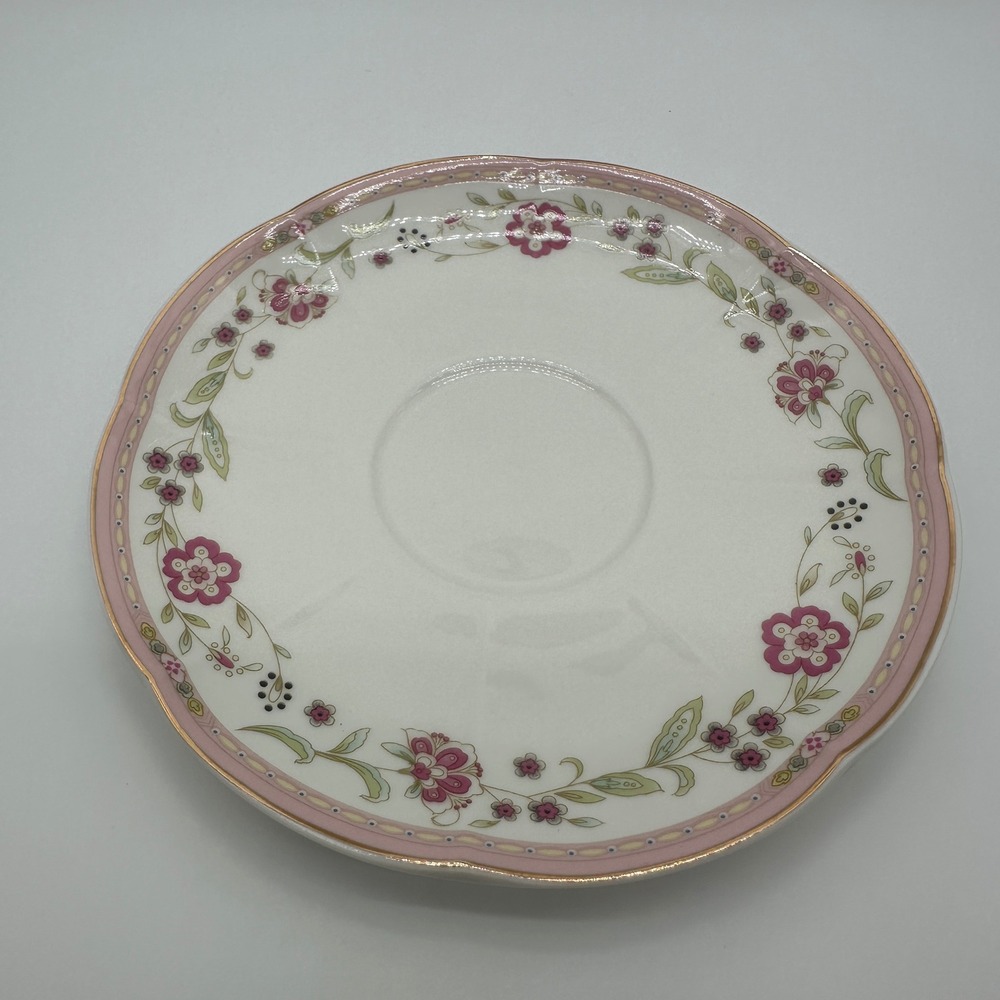 Grace Teaware Pink Floral Fine Porcelain Saucer Gold Trim Scalloped Edge 6 inch